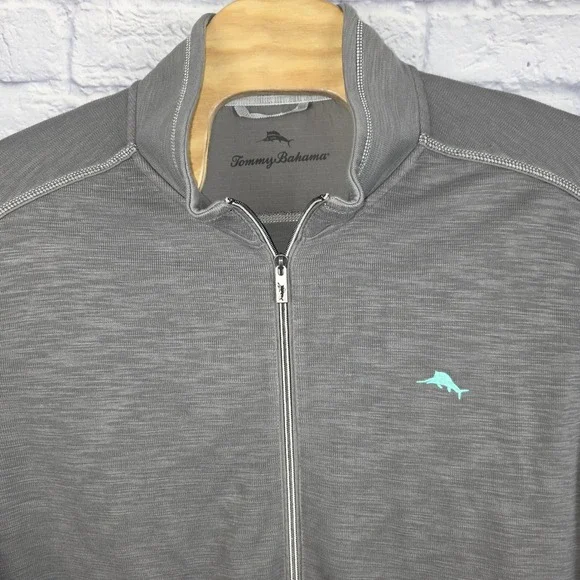 Tommy Bahama Men Grey Full Zip Pima Cotton Tencel Jacket Mock Neck Size 3XL - Picture 1 of 7